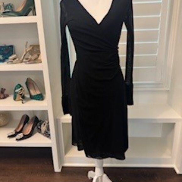 Black Long Sleeve Sheer Wrap Dress - Picture 1 of 5